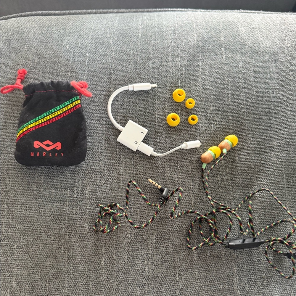 Yellow and Multicolor Earbud Headphones